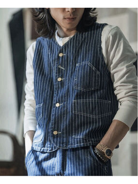 Non Stock Vintage 1930 Wabash Stripe Work Vest Railroad Workwear Jean Waistcoat